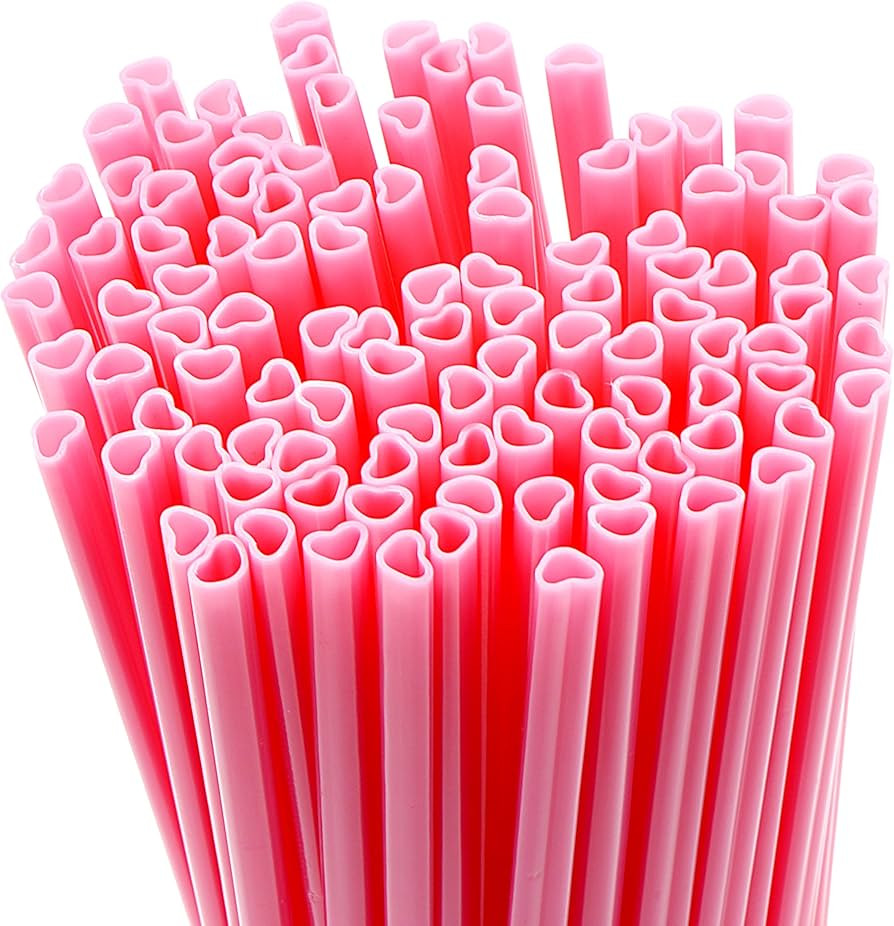 100 Pcs Pink Heart Shaped Straws Individually Wrapped Disposable Plastic Cute Drinking Straws for... | Amazon (US)
