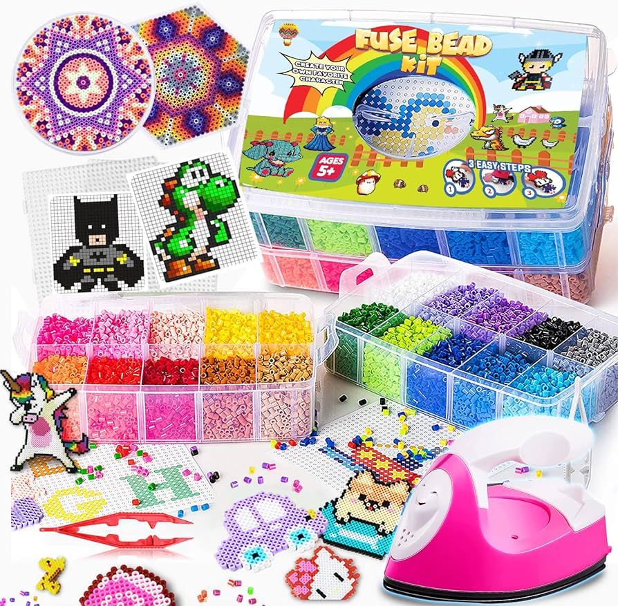 GoodyKing Bead Art Set for Kids - With Pegboard, Aqua Beads and Iron for Fuse Bead Crafts | Amazon (US)