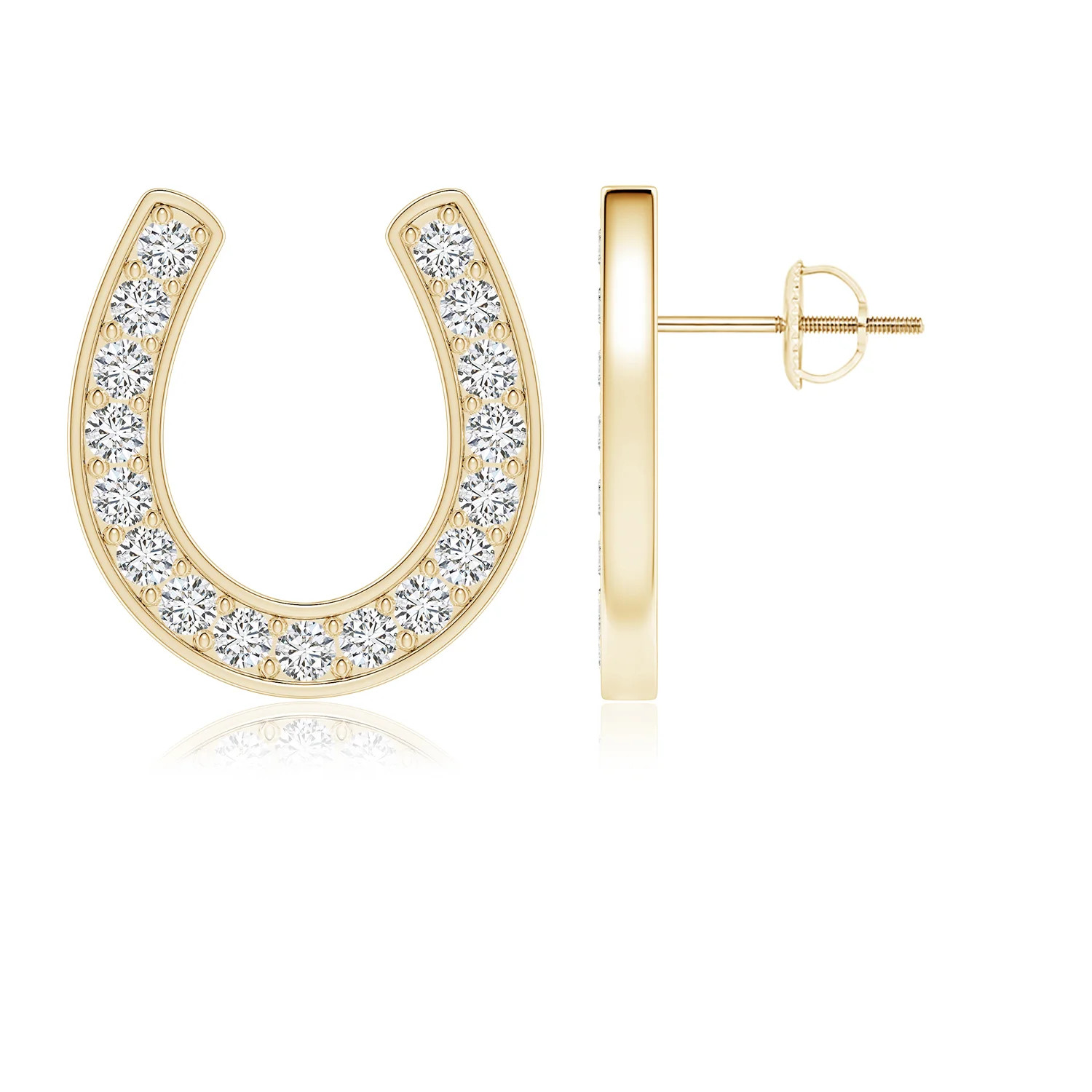 Angara 0.99 CTW Pave-Set Diamond Horseshoe Stud Earrings in 14K Yellow Gold | Angara Inc.