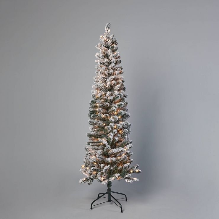 6' Pre-Lit Slim Flocked Alberta Spruce Artificial Christmas Tree Clear Lights - Wondershop™ | Target