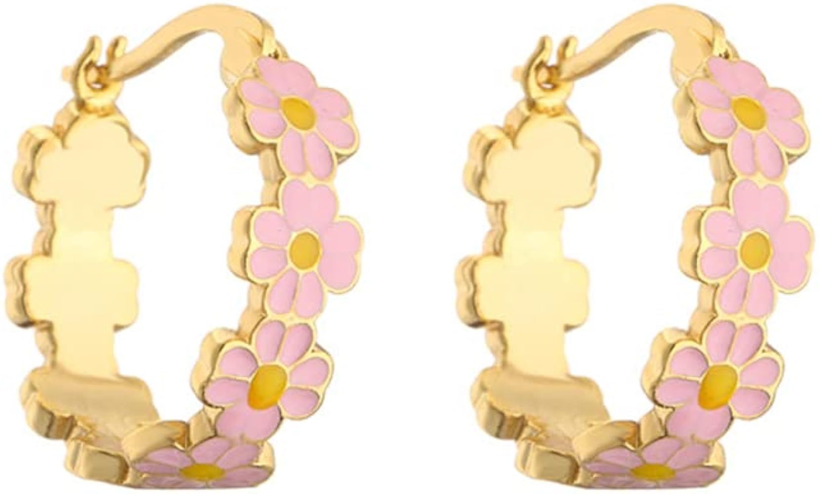 Daisy Flower Small Hoop Earrings for Women Teen Girls Dainty 18K Gold Plated Enamel Lucky Flowers... | Amazon (US)