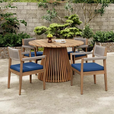 Lilan Outdoor 5-Piece Acacia Wood Dining Set With Woven Rope & Cushions | Wayfair North America