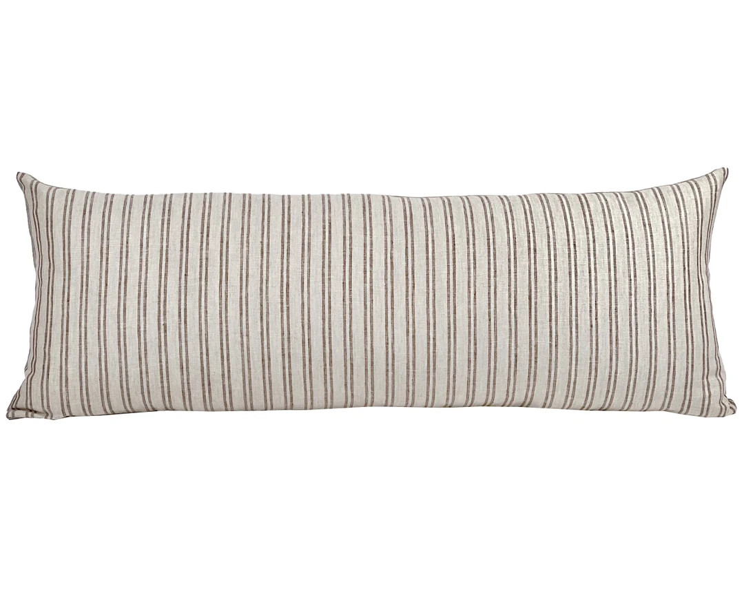 BRIER Long Lumbar Beige and Brown Stripe Linen Pillow Cover, Farmhouse Pillow, Brown Stripe Pillo... | Etsy (US)