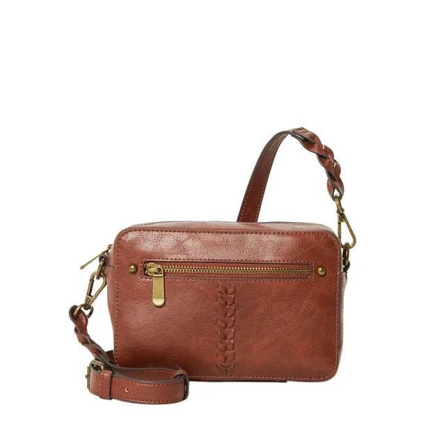Time and Tru Women's Olivia Faux Leather Crossbody Handbag Brown - Walmart.com | Walmart (US)