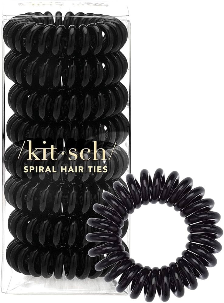 Kitsch Spiral Hair Ties for Women – Black Elastic Hair Ties No Damage, Ponytail Holders for Thi... | Amazon (US)