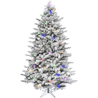 Fraser Hill Farm 6.5 ft. Pre-Lit Full White Tail Pine Snow-Flocked Artificial Christmas Tree with... | The Home Depot