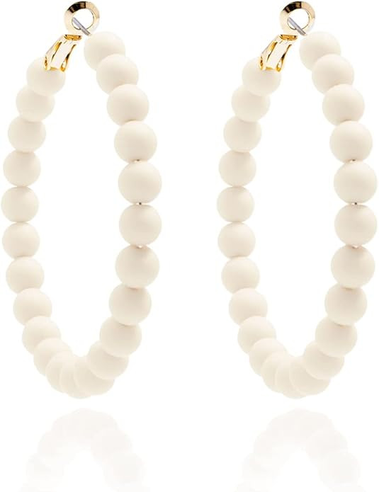 ZENZII Beaded Hoop Earrings Bohemian Circle Round Bead Earrings Chic Dangle Earrings for Women an... | Amazon (US)