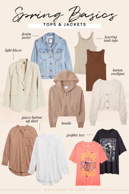 Spring 2023 closet basics - tops & jackets | light blazer, denim jacket, layering tank tops, button cardigan, button up shirts, graphic tees


#LTKSeasonal #LTKstyletip #LTKFind