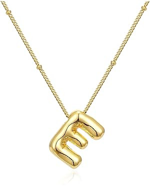 Bubble Letter Necklace for Women, 14k Gold Plated Initial Letter Pendant Necklace Personalized Je... | Amazon (US)