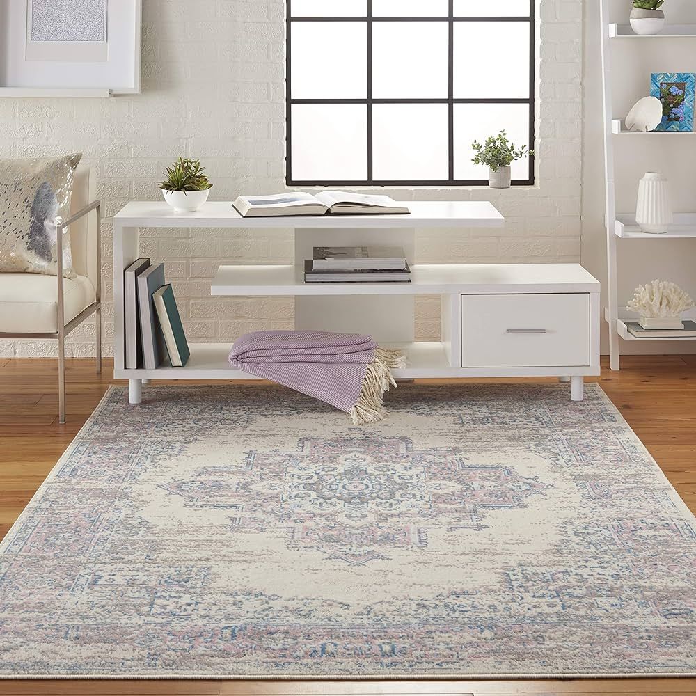 Nourison Grafix Persian Ivory/Pink 6' x 9' Area -Rug, Easy -Cleaning, Non Shedding, Bed Room, Liv... | Amazon (US)