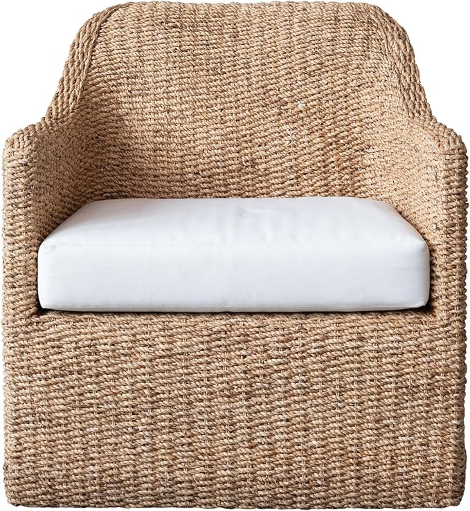 Creative Co-Op Woven Water Hyacinth and Acacia Wood Outdoor Chair with Cushion, Natural and Cream | Amazon (US)