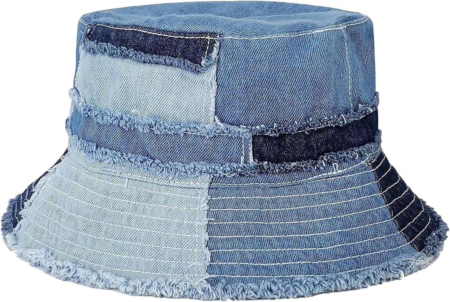 Denim Bucket Hat for Women Washed Packable Summer Beach Sun Hats Mens Womens Bucket Hat for Trave... | Amazon (US)