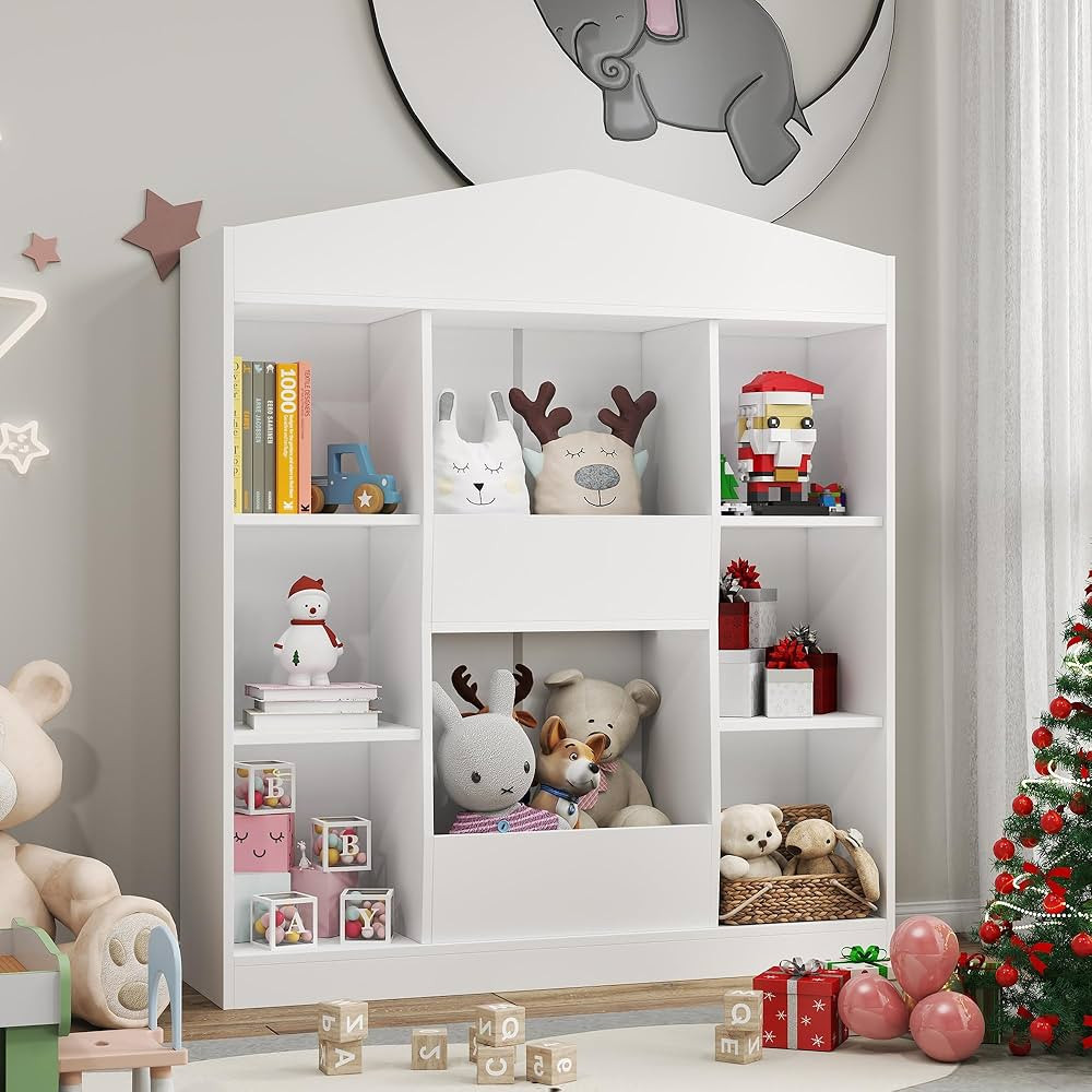 Castle Shape Kids Bookshelf, 12 Cubby Toy Storage Organizer, Dollhouse Bookshelf Multifunctional ... | Amazon (US)