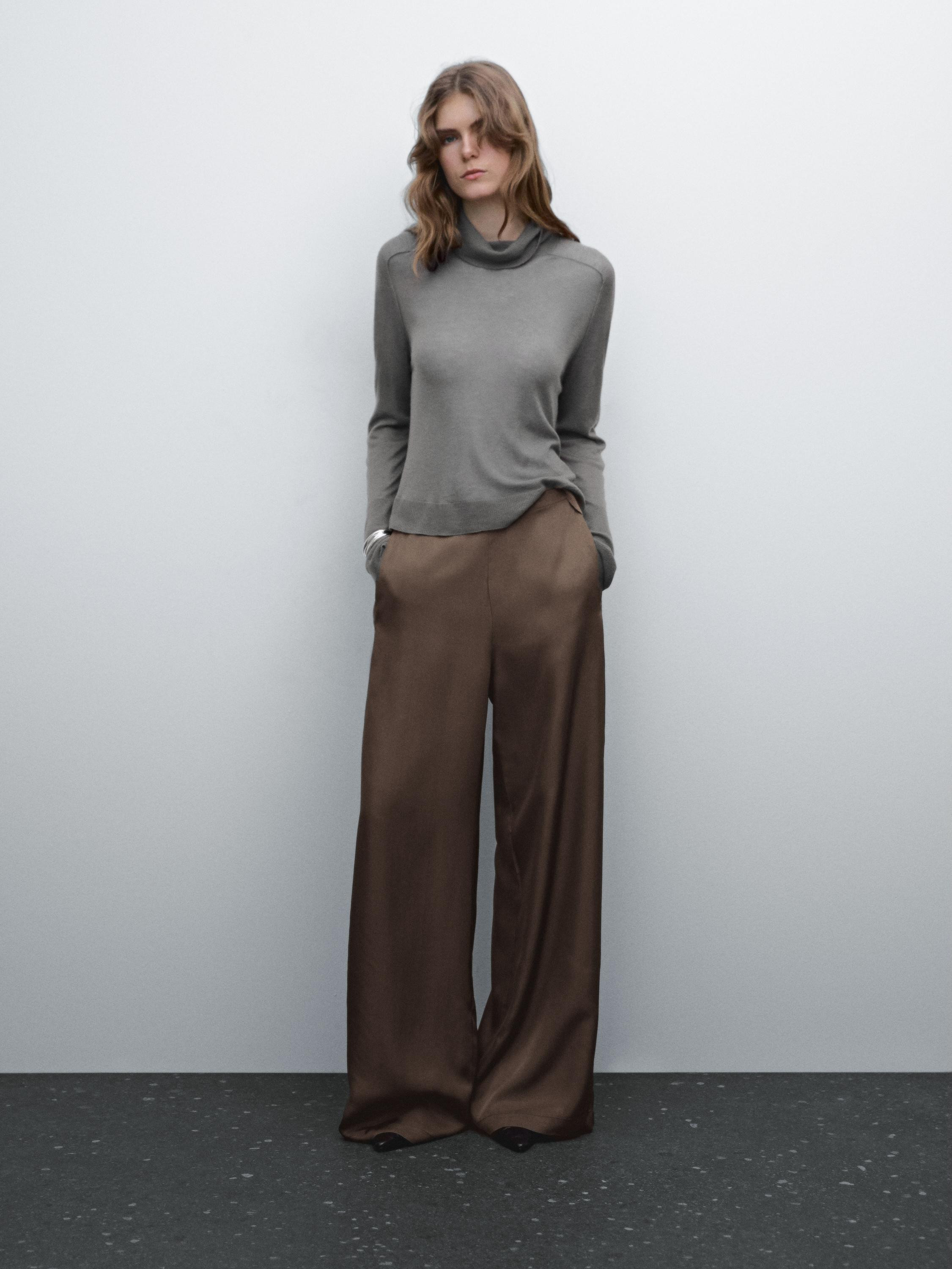 Wide-leg satin trousers | Massimo Dutti US