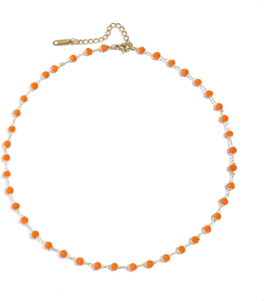 Beaded Choker Necklace for Women Dainty 14K Gold Plated Crystal Necklace Gold Bead Necklace Boho ... | Amazon (US)