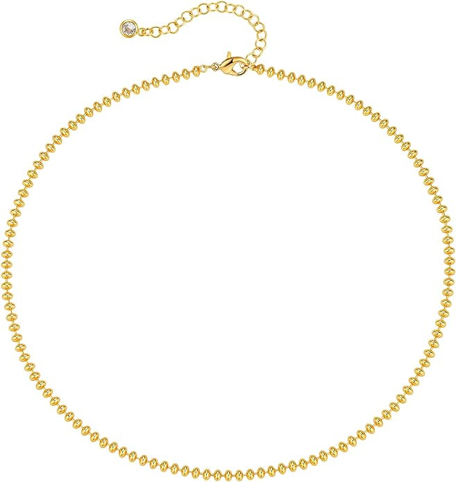 MTMY Beaded Necklaces for Women 14K Gold Plated Dainty Colorful Green/Rose Beaded Pearl Choker Ne... | Amazon (US)