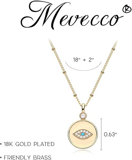 MEVECCO Gold Dainty Evil Eye Necklace for Women 18K Gold Plated Cute Delicate Solitaire Cubic Zir... | Amazon (US)
