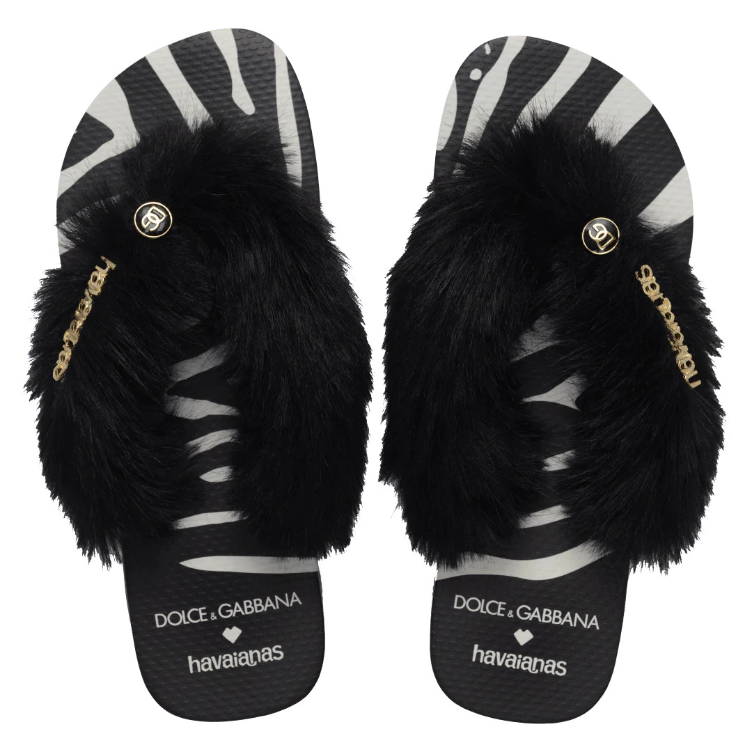 Women's Dolce&Gabbana Animals Faux Fur Zebra Top Flip Flops Beige | Havaianas | Havaianas