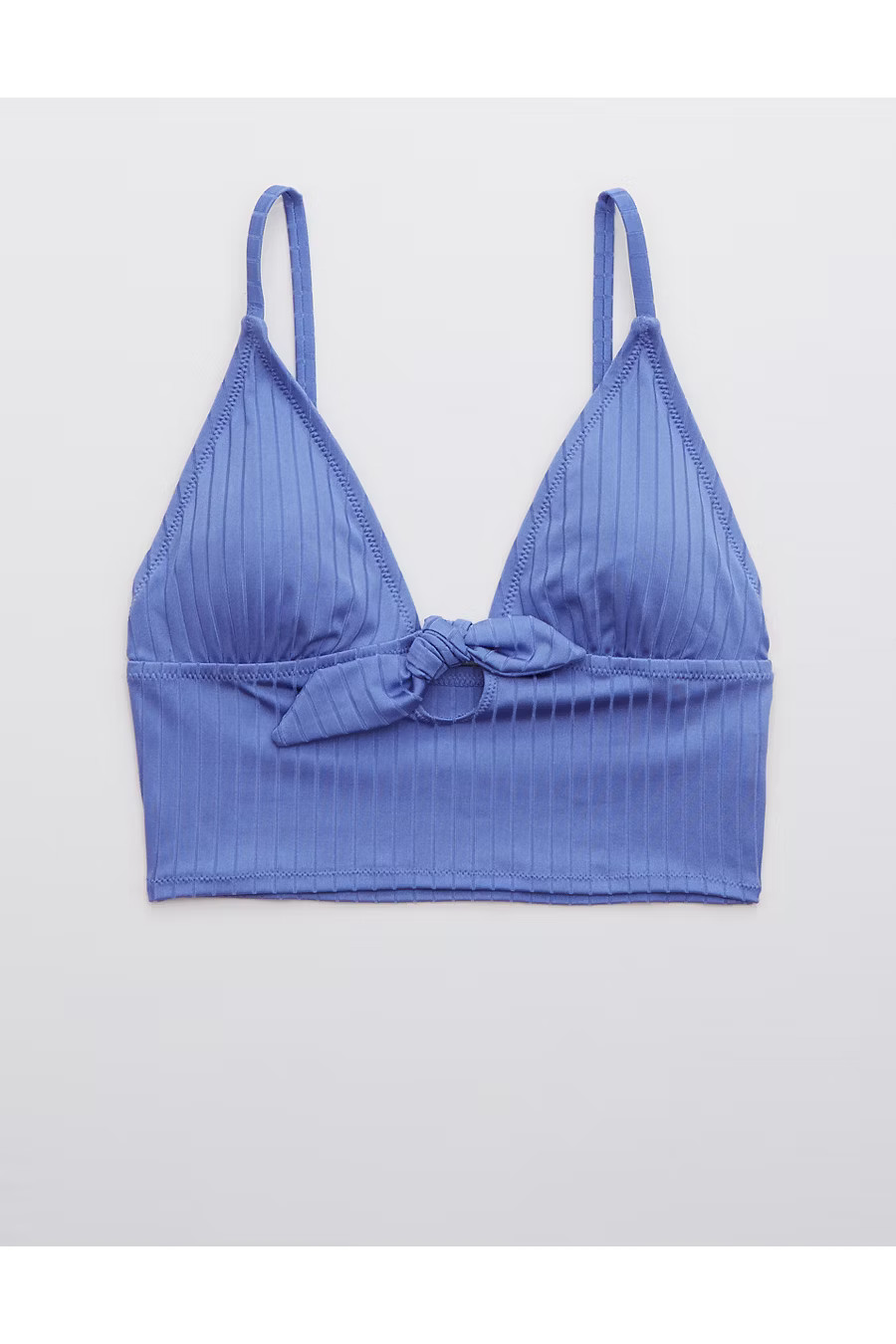 Aerie Ribbed Shine Longline Tie Front Triangle Bikini Top | American Eagle Outfitters (US & CA)