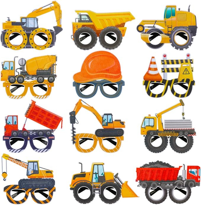 Waenerec Construction Party Favors 12PCS Construction Party Glasses with Tractor Excavator Dump T... | Amazon (US)