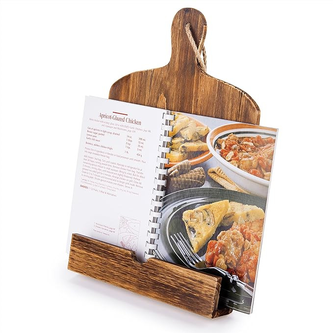 Cutting Board Style Rustic Brown Wood Recipe Cookbook iPad Tablet Stand Holder Stand with Kicksta... | Amazon (US)