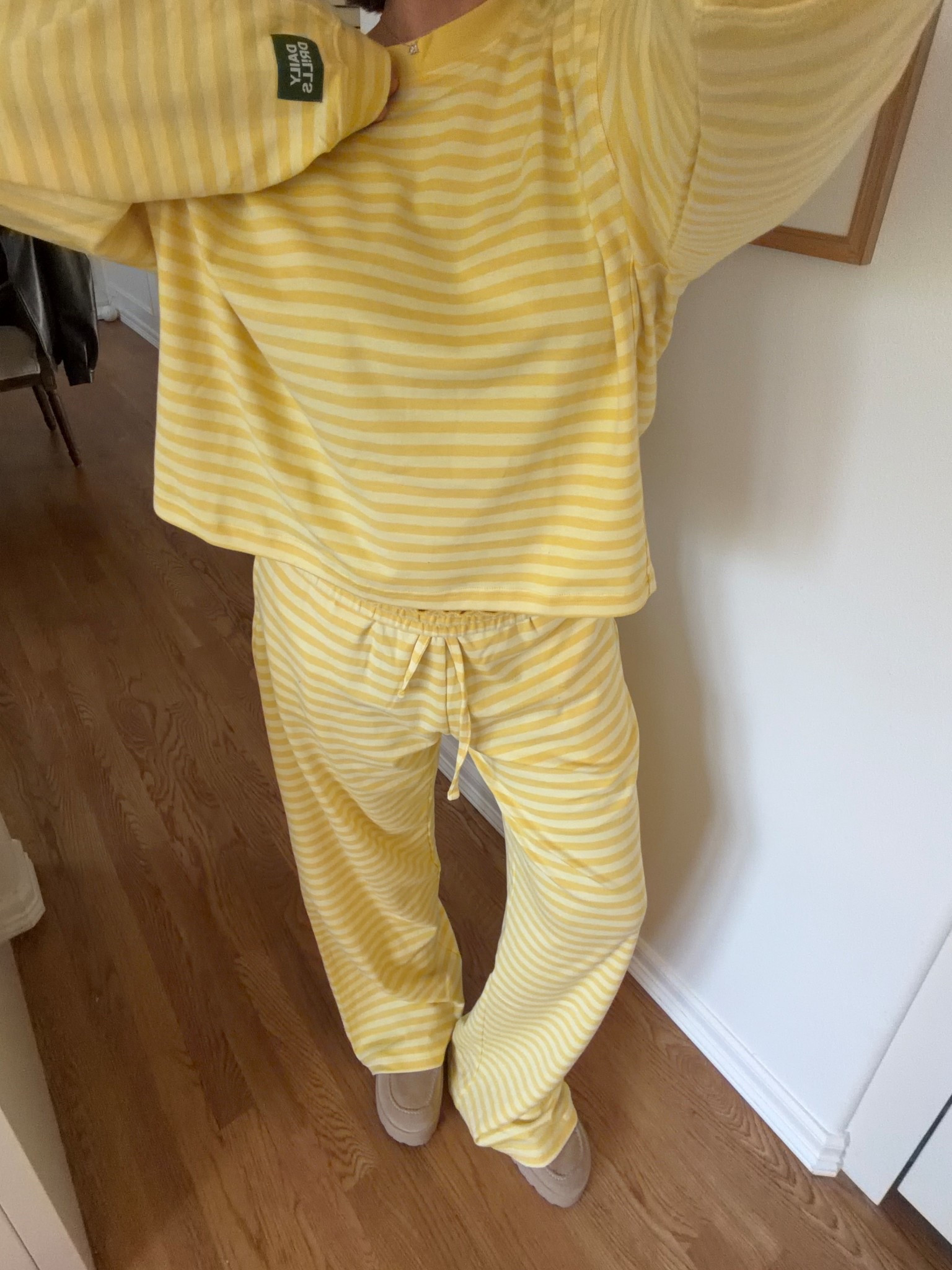 Loving this cute yellow striped set from daily drills 🌻 size M/L in both I’m 5’ 5” and cuff the pants! 

#LTKdayinmylife