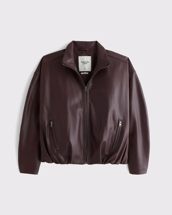 Bubble Hem Vegan Leather Bomber Jacket | Abercrombie & Fitch (US)