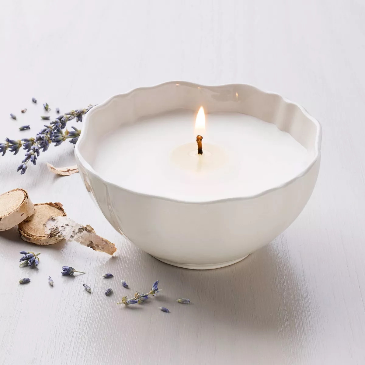 Scalloped Ceramic Lavender and Birch Jar Candle Cream - Hearth & Hand™ with Magnolia | Target