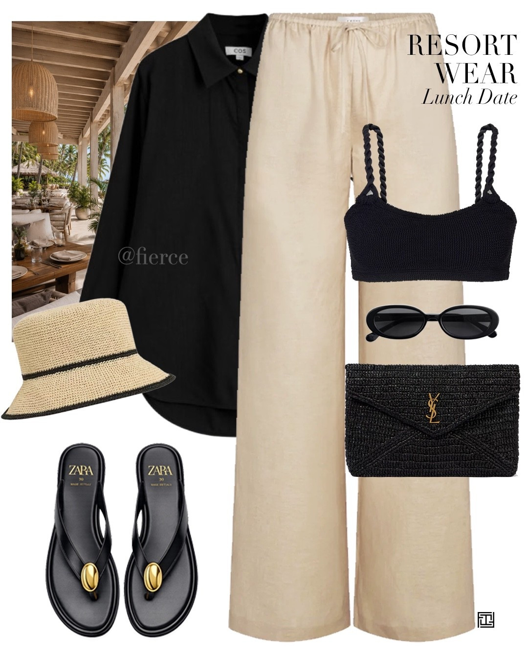 Beige linen pants black linen shirt gold detail thong sandals resort wear beach holiday

#LTKswimwear #LTKuk #LTKsummer