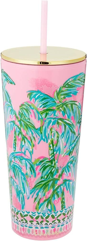 Lilly Pulitzer Pink/Green Double Wall Tumbler with Lid and Reusable Straw, Insulated Travel Cup H... | Amazon (US)