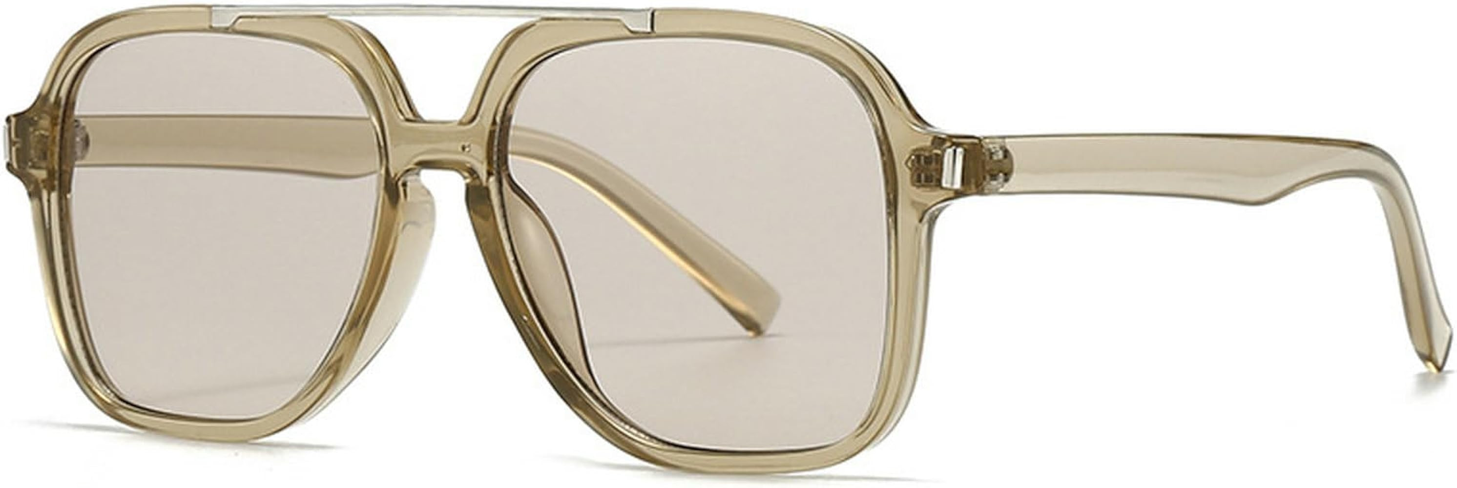 Fashion Pilot Sunglasses Women Retro Square Sunglasses Female Double Bridge 70s Shades UV Protect... | Amazon (US)