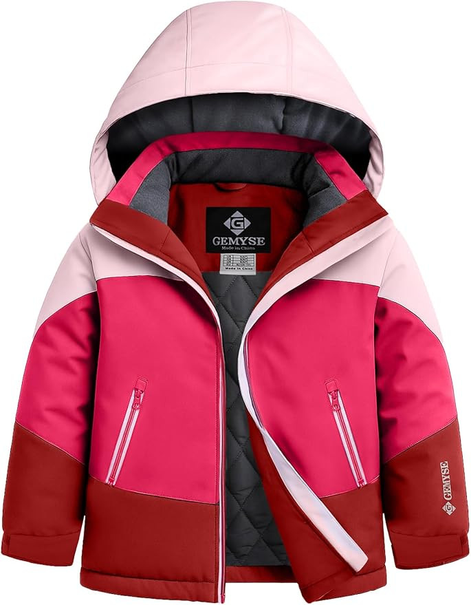 GEMYSE Girls Winter Coat Waterproof Windproof Girls Ski Jacket with Hood Kids Quilted Outerwear | Amazon (US)