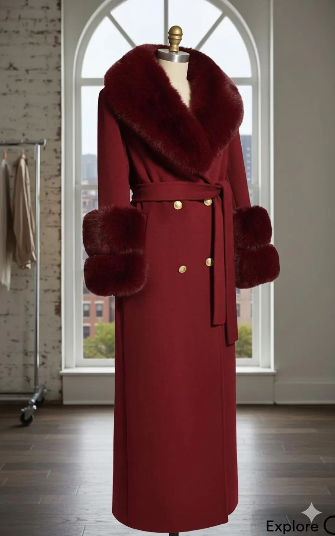 Luxury Burgundy Wool Coat | Detachable Fox Fur Collar & Cuffs | Etsy (US)