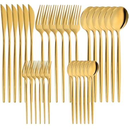 24 PCS Gold Mirror Cutlery Set, Stainless Steel Flatware Dinnerware Set, Golden Cutlery Dishwasher S | Amazon (CA)