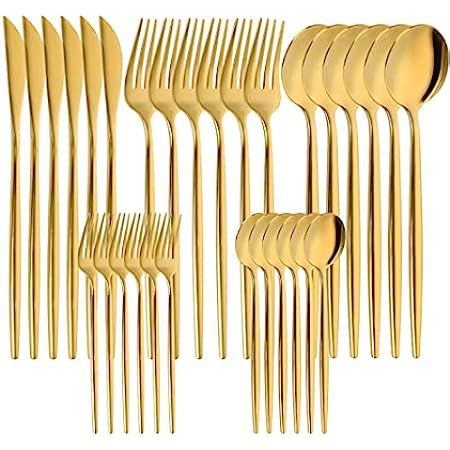 24 PCS Gold Mirror Cutlery Set, Stainless Steel Flatware Dinnerware Set, Golden Cutlery Dishwasher S | Amazon (CA)