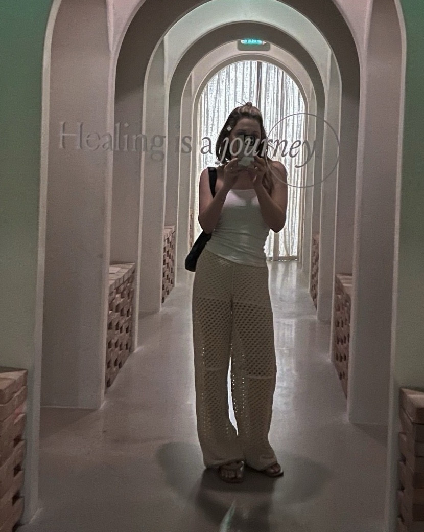 Spa day 🫧 I’m wearing a white cotton jersey tube top w neutral beige crochet pants and neutral colored flip flops. 

*My pants have a partial short lining underneath… the pants in the first link below from the Gap are the most similar w a partial lining. To recreate the lining w other options, you can layer a boxer short or brief. 

#LTKootd #LTKSaleAlert #LTKSeasonal