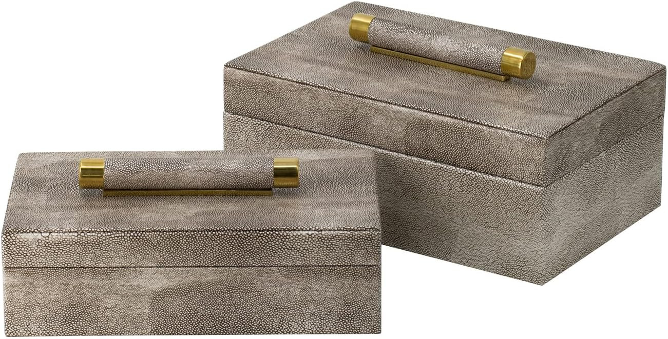 A&B Home Textured Print Decorative Rectangular Boxes with Wrapped Handles - Set of 2 - Taupe Fini... | Amazon (US)