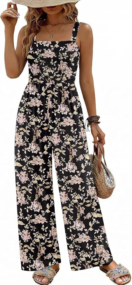 Ekouaer Women's Casual Loose Jumpsuits One Piece Sleeveless Overalls Printed Long Pant Romper Fas... | Amazon (US)