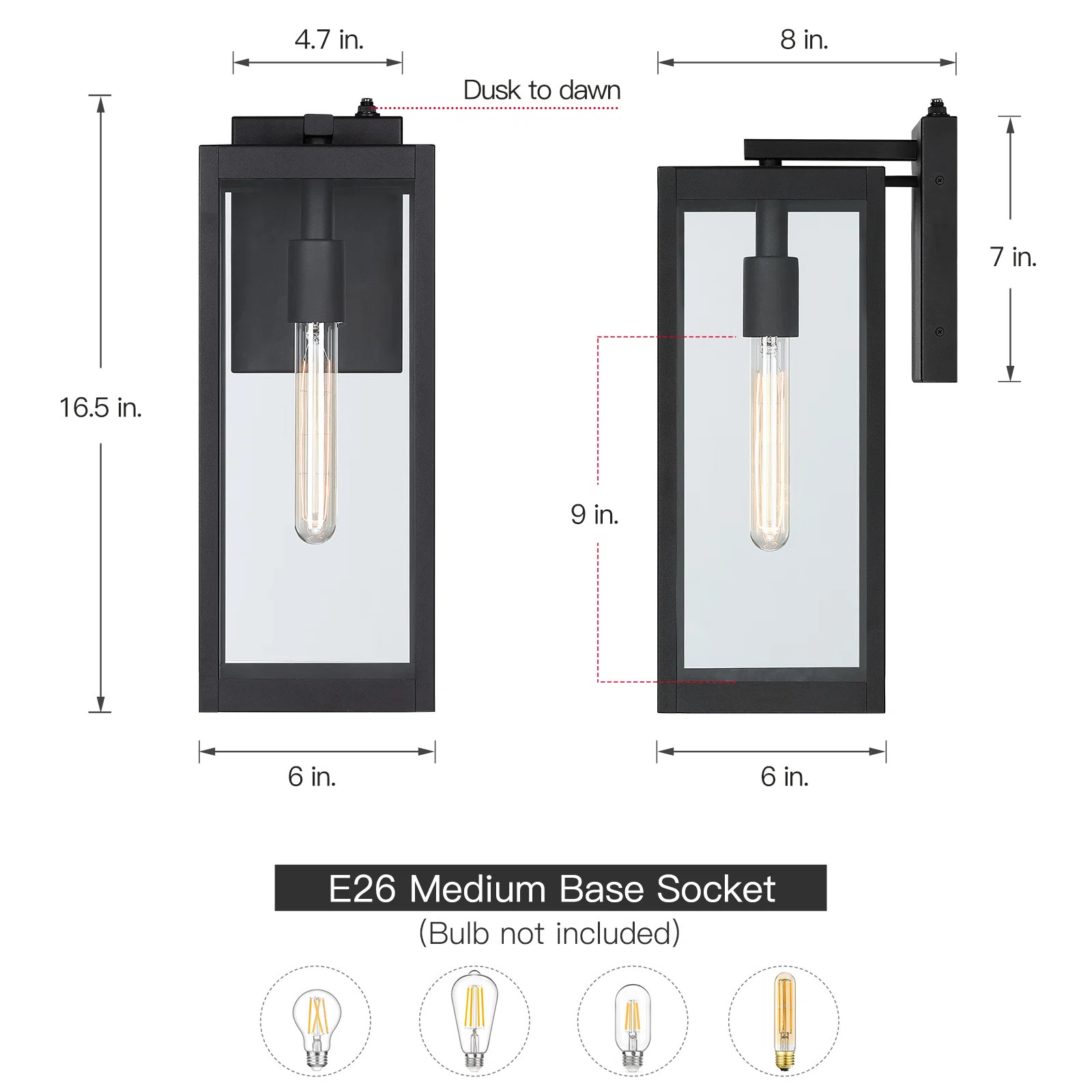 Black 16.5" H Dusk to Dawn Outdoor Wall Lantern Sconce | Wayfair North America