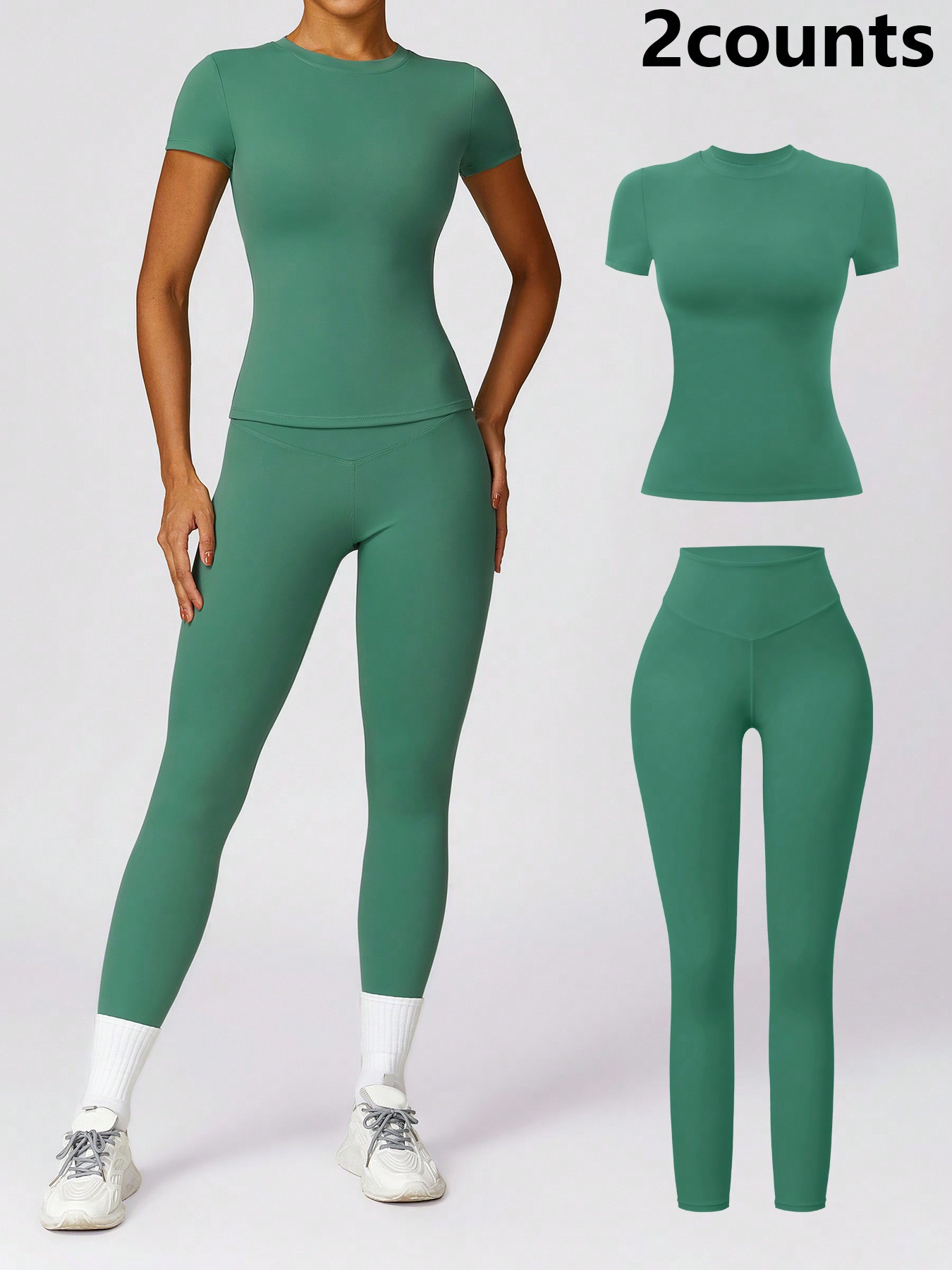 2Piece Set Women's Solid Crop High Waist Biker Pants Tracksuit Set, StreetwearTracksuit, Sporty B... | SHEIN