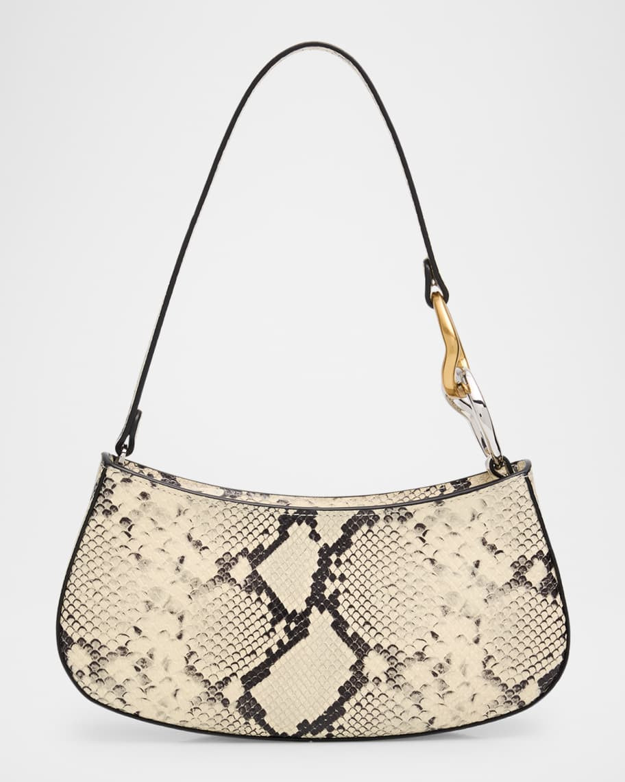Ollie Curved Python-Embossed Leather Shoulder Bag | Neiman Marcus
