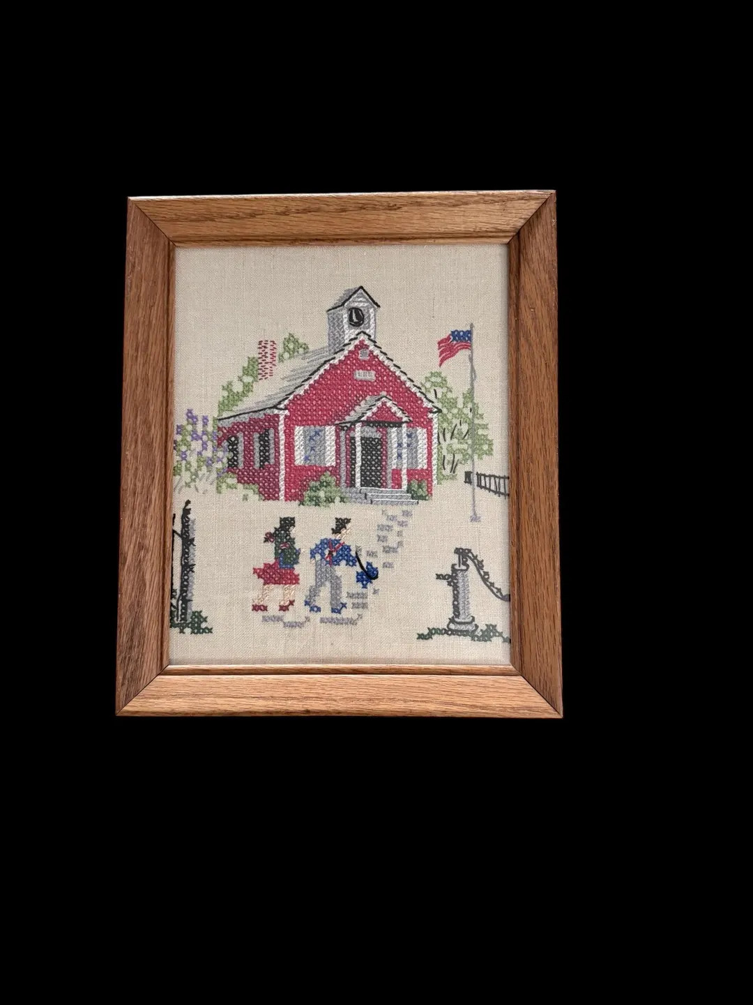 Vintage Framed Counted Cross Stitch Sampler "Little Red Schoolhouse" Farmhouse Rustic-Cottagecore... | Etsy (US)