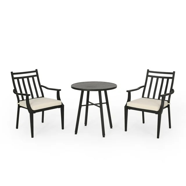 Noble House Delmar 3 Piece Metal Patio Bistro Set in Black and Beige | Walmart (US)