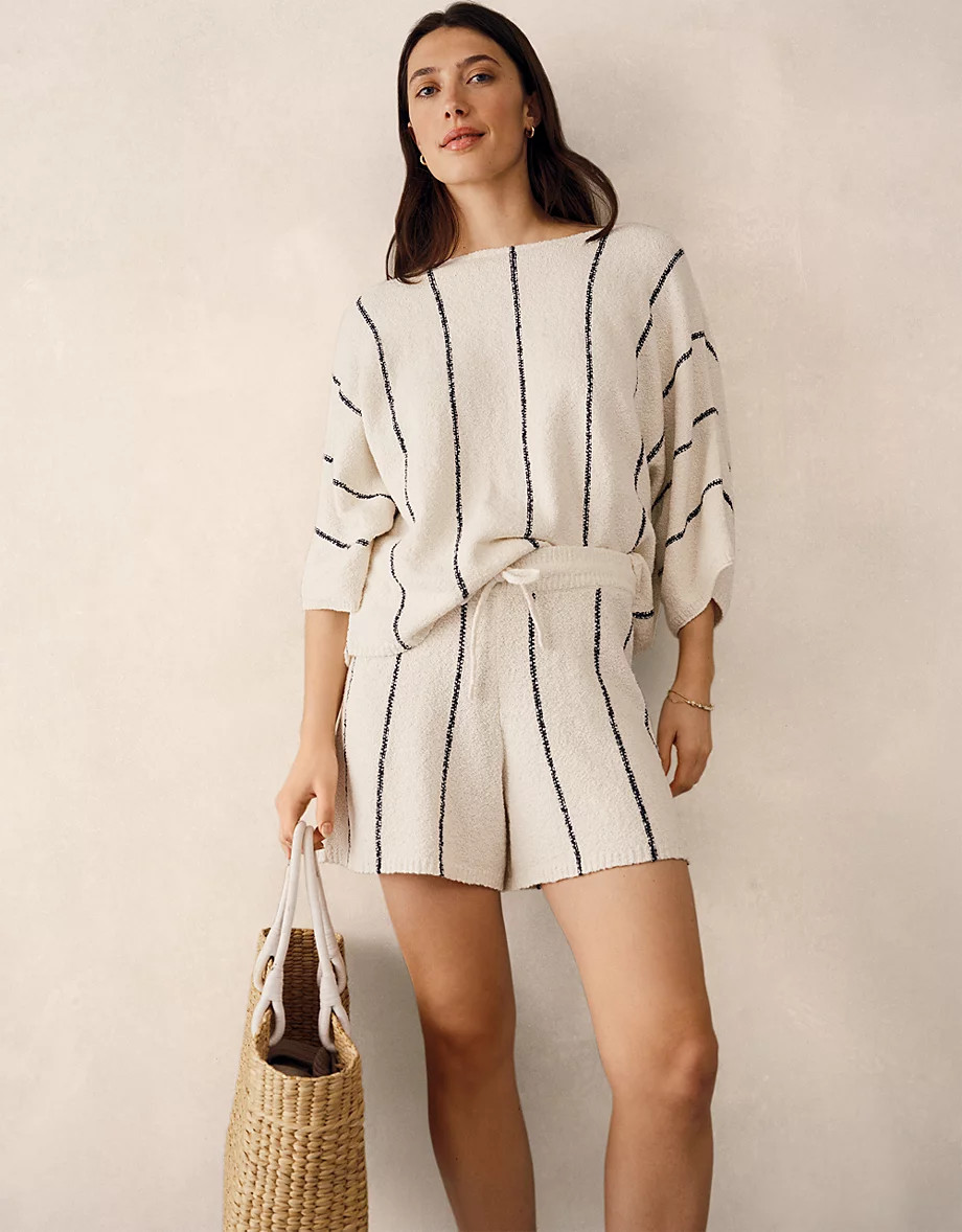 Cotton Rich Stripe Bouclé Knitted T-shirt | Seasonal Preview | The ... | The White Company UK & ROW