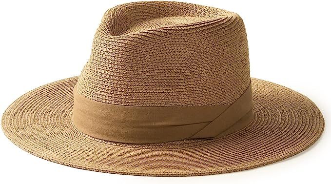 FURTALK Panama Hat Sun Hats for Women Men Wide Brim Fedora Straw Beach Hat UV UPF 50 | Amazon (US)