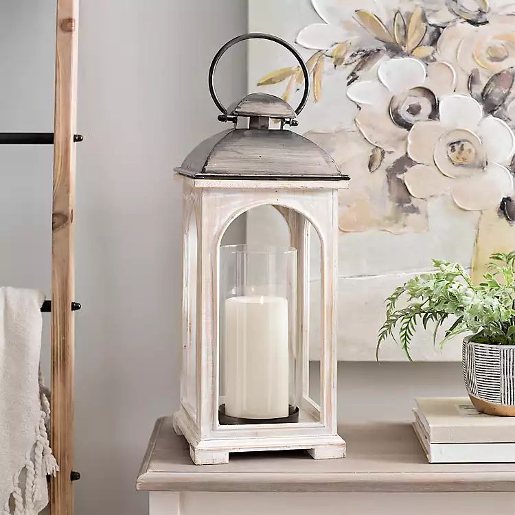 White and Gray Claire Lantern | Kirkland's Home
