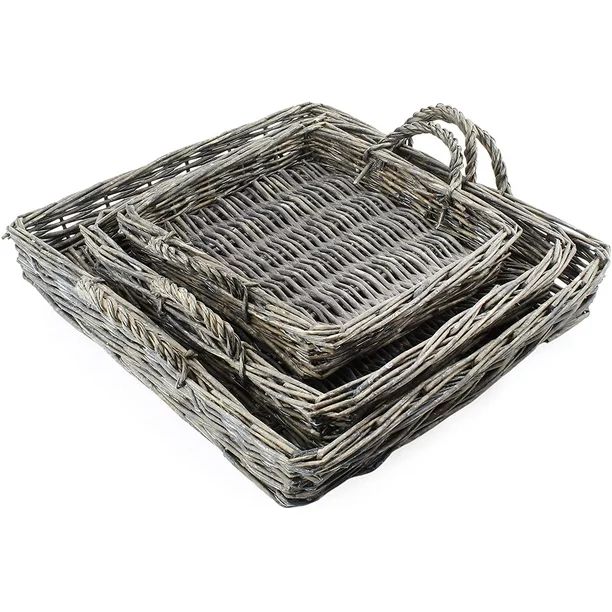 Rustic Willow Basket Trays, Set of 3 (Square, Gray); Natural Wicker Trays - Walmart.com | Walmart (US)