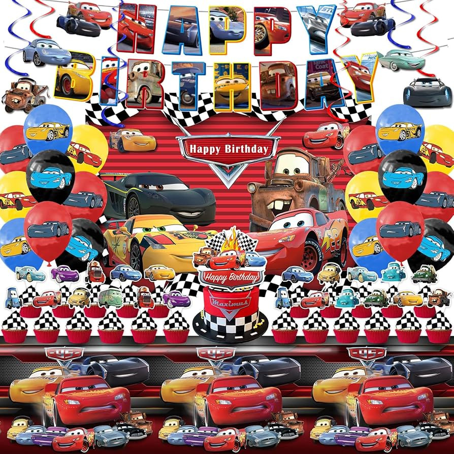 Cars Birthday Party Supplies, Party Decorations Set Include Banner, Backdrop, Balloons, Hanging S... | Amazon (US)