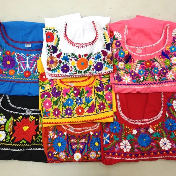 Puebla Mexican Hippie Peasant Vintage Style Embroidered Blouse Top Assorted Colors MADE IN MEXICO Wh | Etsy (UK)