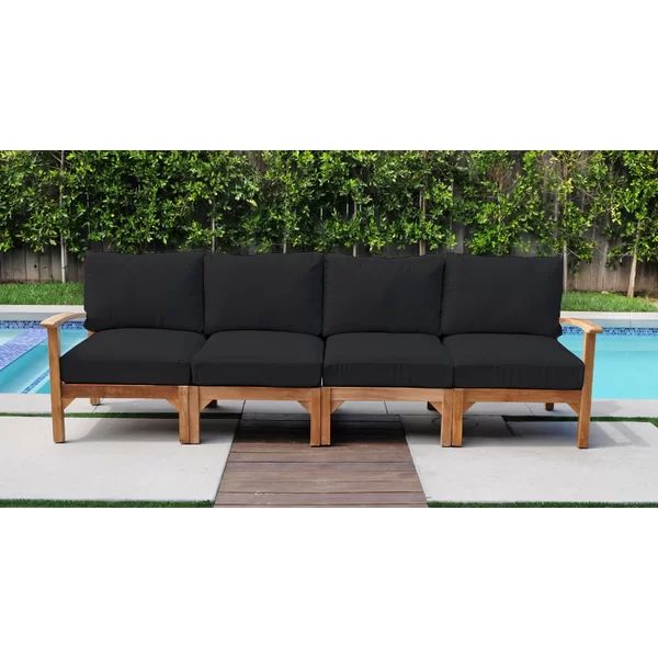 Crescio 116'' Wide Outdoor Teak Patio Sofa with Sunbrella Cushions | Wayfair North America